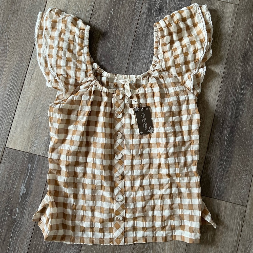Matilda Jane NWT Annabelle Gingham Flutter Sleeve Top